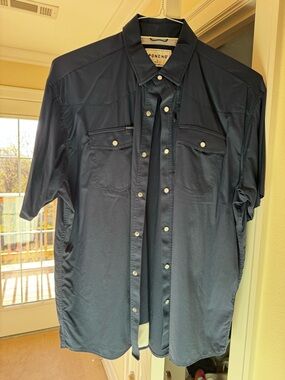 Poncho Men’s Navy Short-Sleeve Snap Button-Down Shirt